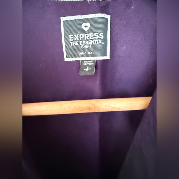 Express Deep Purple Button Down Shirt Leopard Trim Collar Women Small - Picture 4 of 11